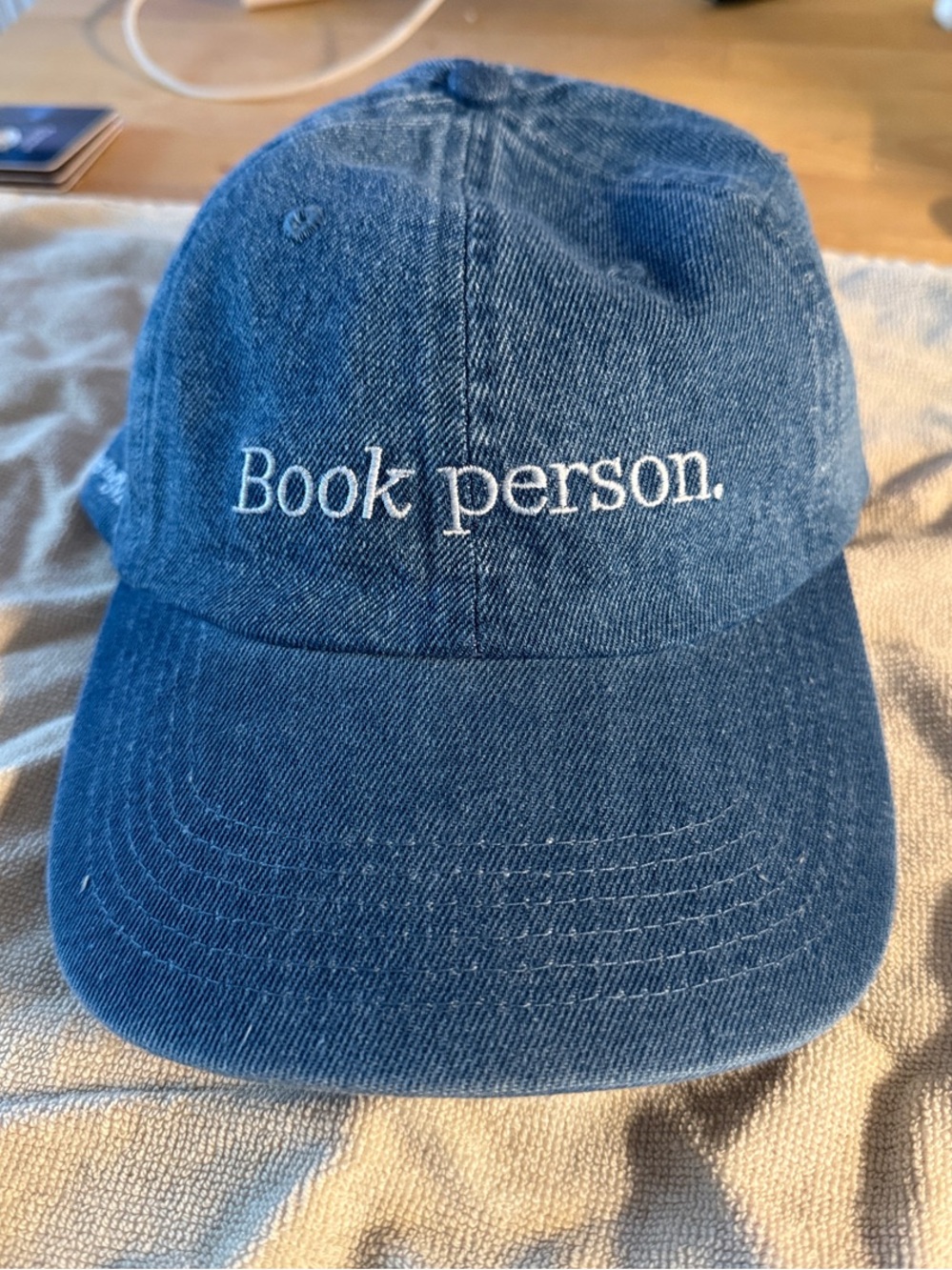 Blue denim "Book person." baseball cap